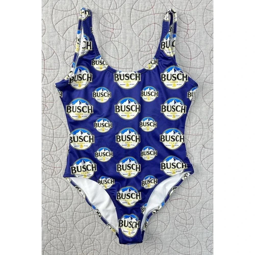 Busch Light Beer Women's Swimsuit Blue‎ One Piece Shinesty Large